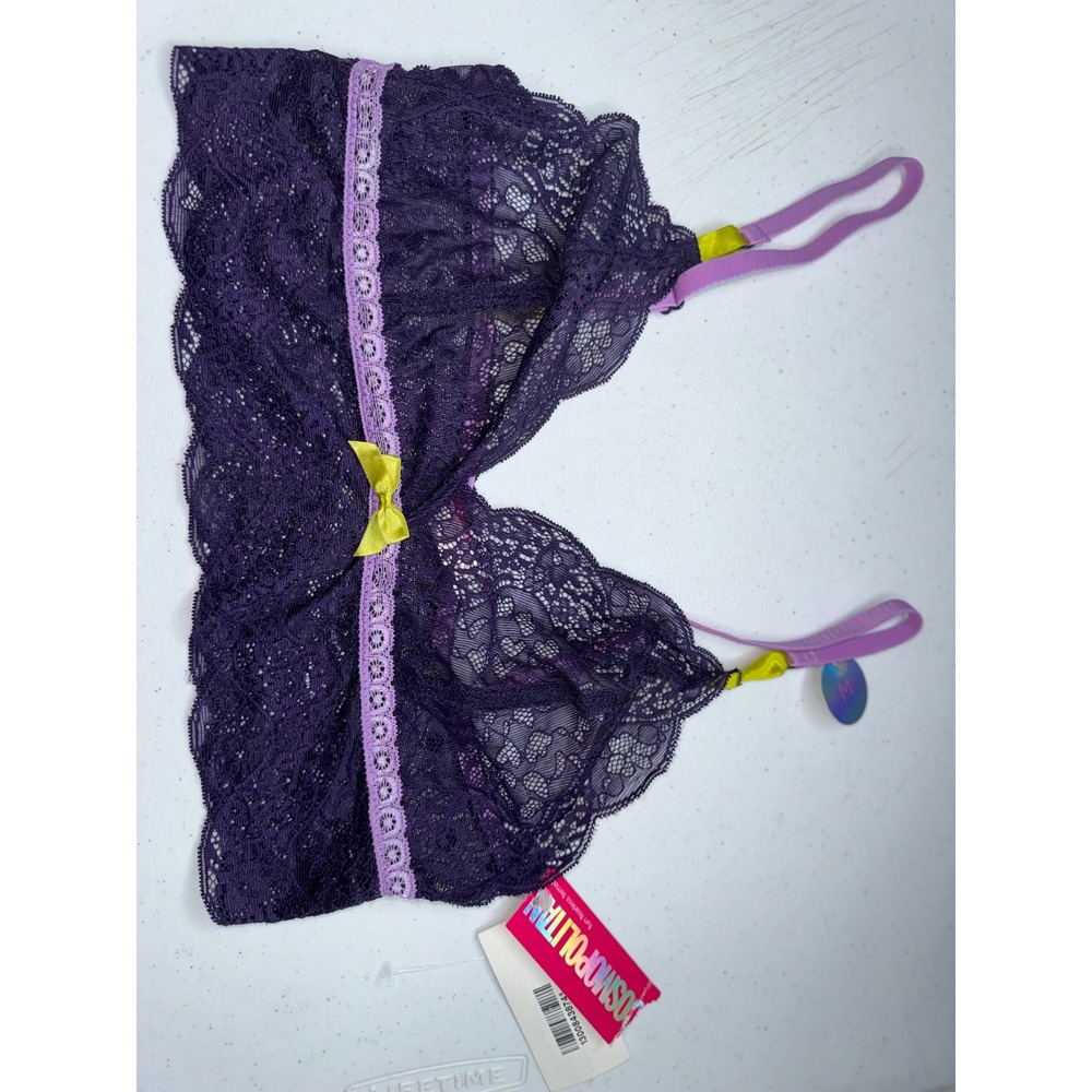 Cosmopolitan Womens Purple Lace Bralette Adjustable Straps Yellow Bow Accent M